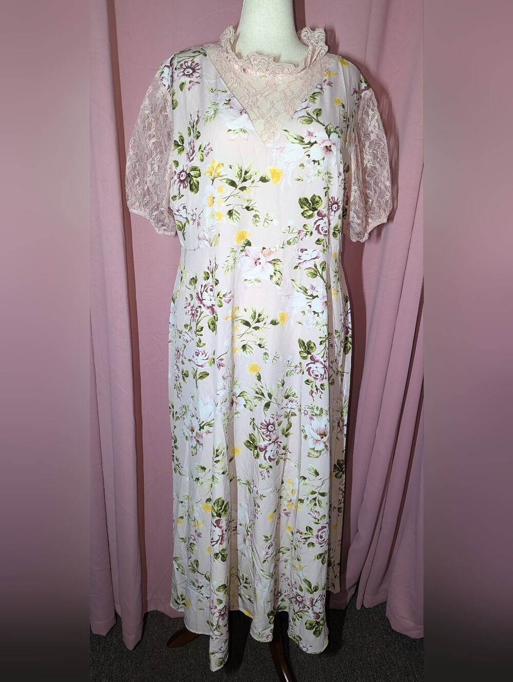 SHEIN CURVE Cool Floral Lace Short Sleeve Dress 20/4XL